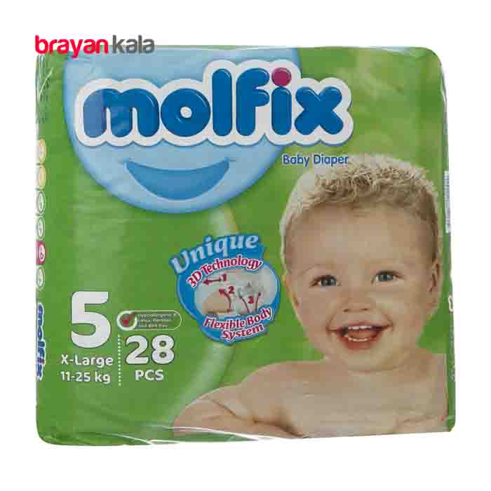 عکس اصلی پوشک مولفیکس سایز 5 (x_large) بسته 28 عددی